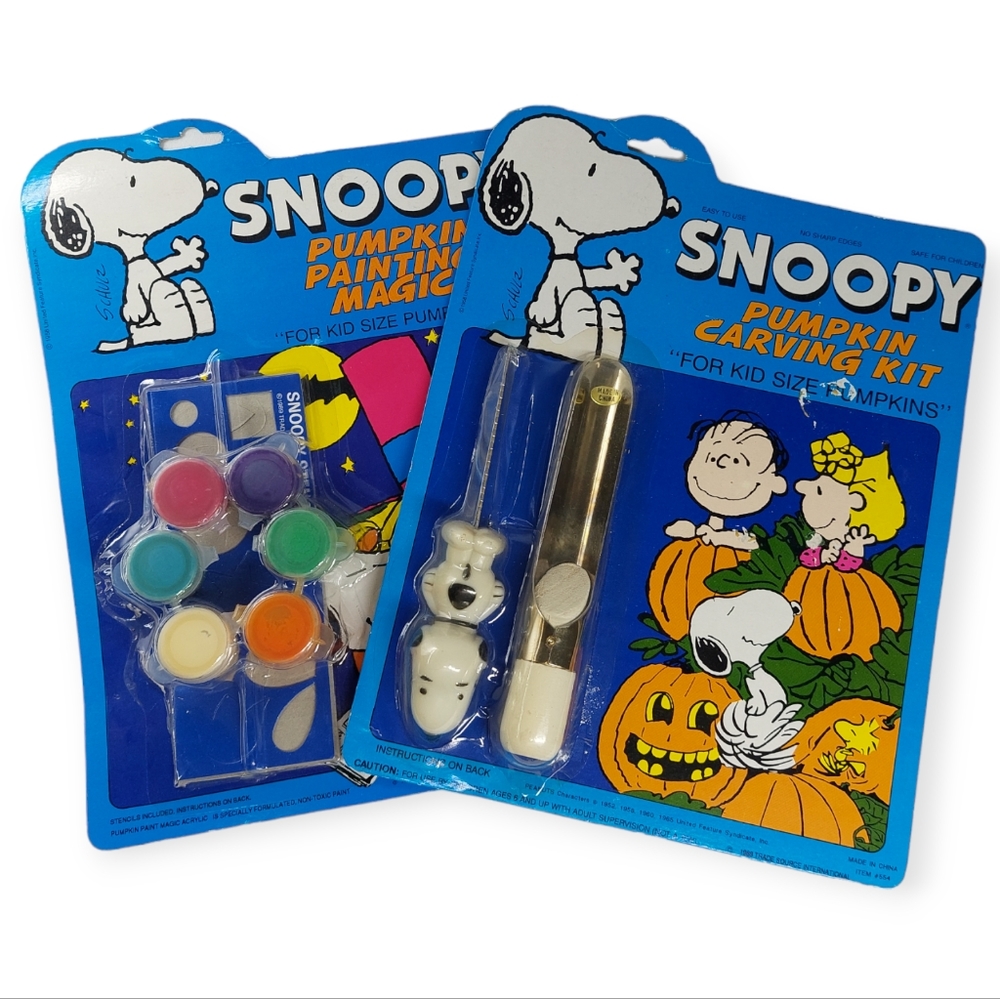 Lot Of 2 Vintage 1988 Peanuts Snoopy Pumpkin Carving & Painting Kits